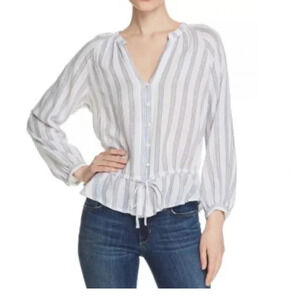 Rails Marti Cayman White/Blue Stripe Long Sleeve Button Front Top Size Medium